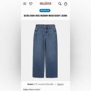 HOLLISTER ULTRA HIGH-RISE MEDIUM WASH BAGGY JEANS
